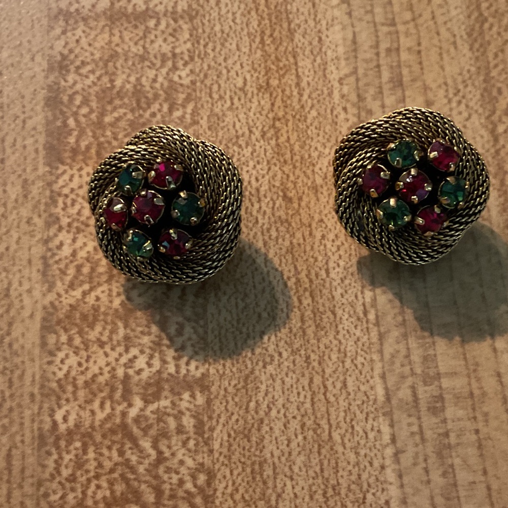 Gold Tone and Multicolor Stones Mesh Knot Earrings